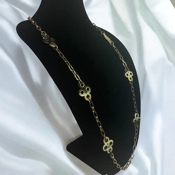 Tory Burch Clover Chain Necklace Gold, Resin Design, Long Necklace, Layered - Picture 2 of 5